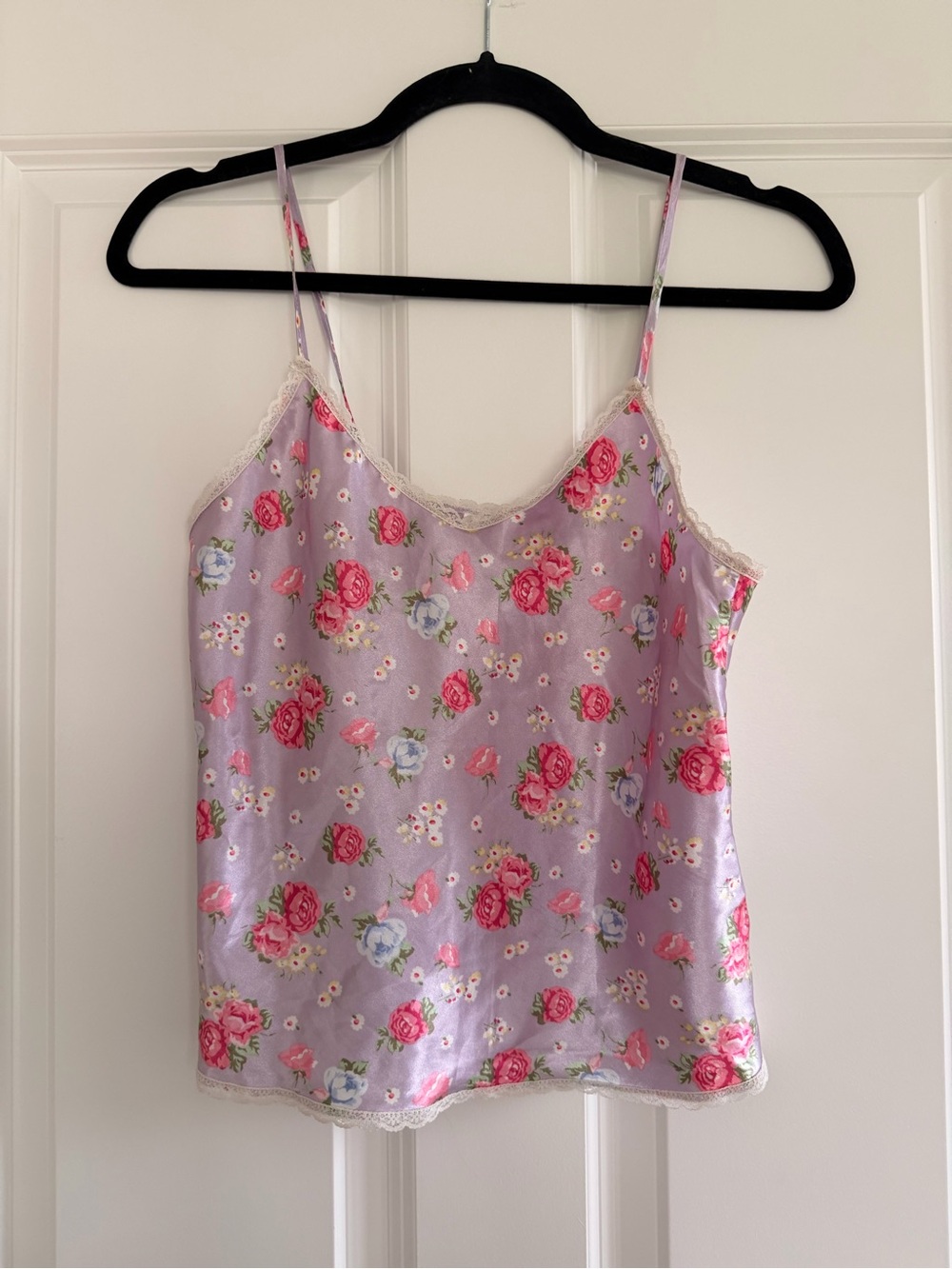 Lilac Floral Lace-Trim Satin Cami